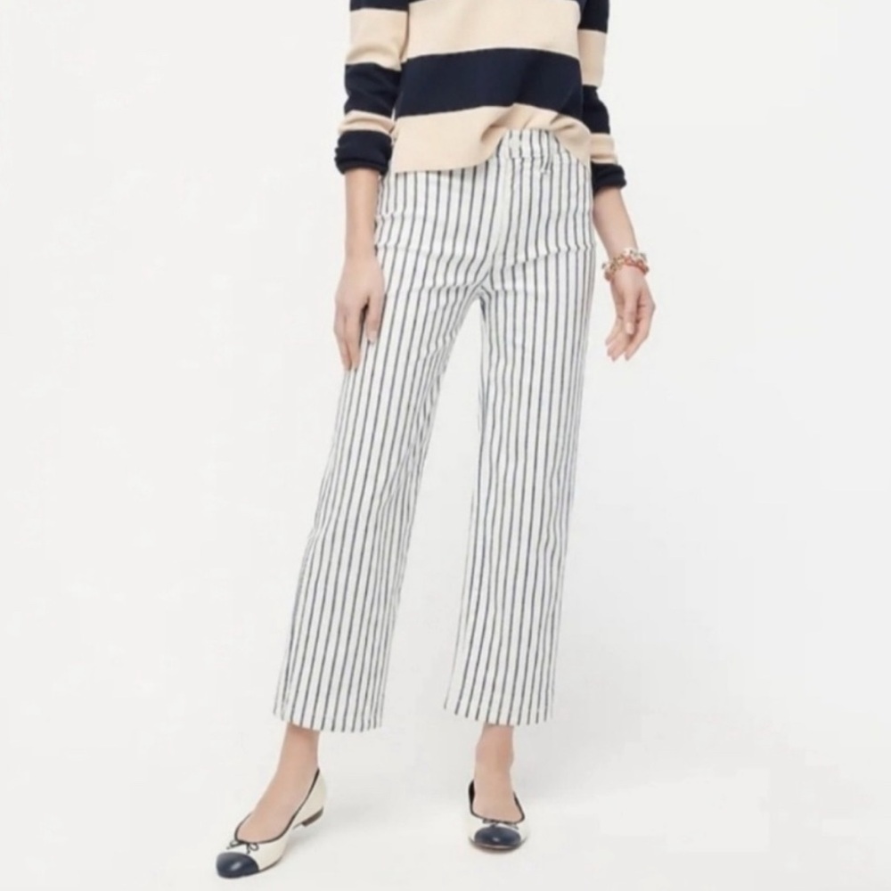 J. Crew Slim Wide Leg High-Rise Cropped Jean Blue White Stripe 2020 Size 31